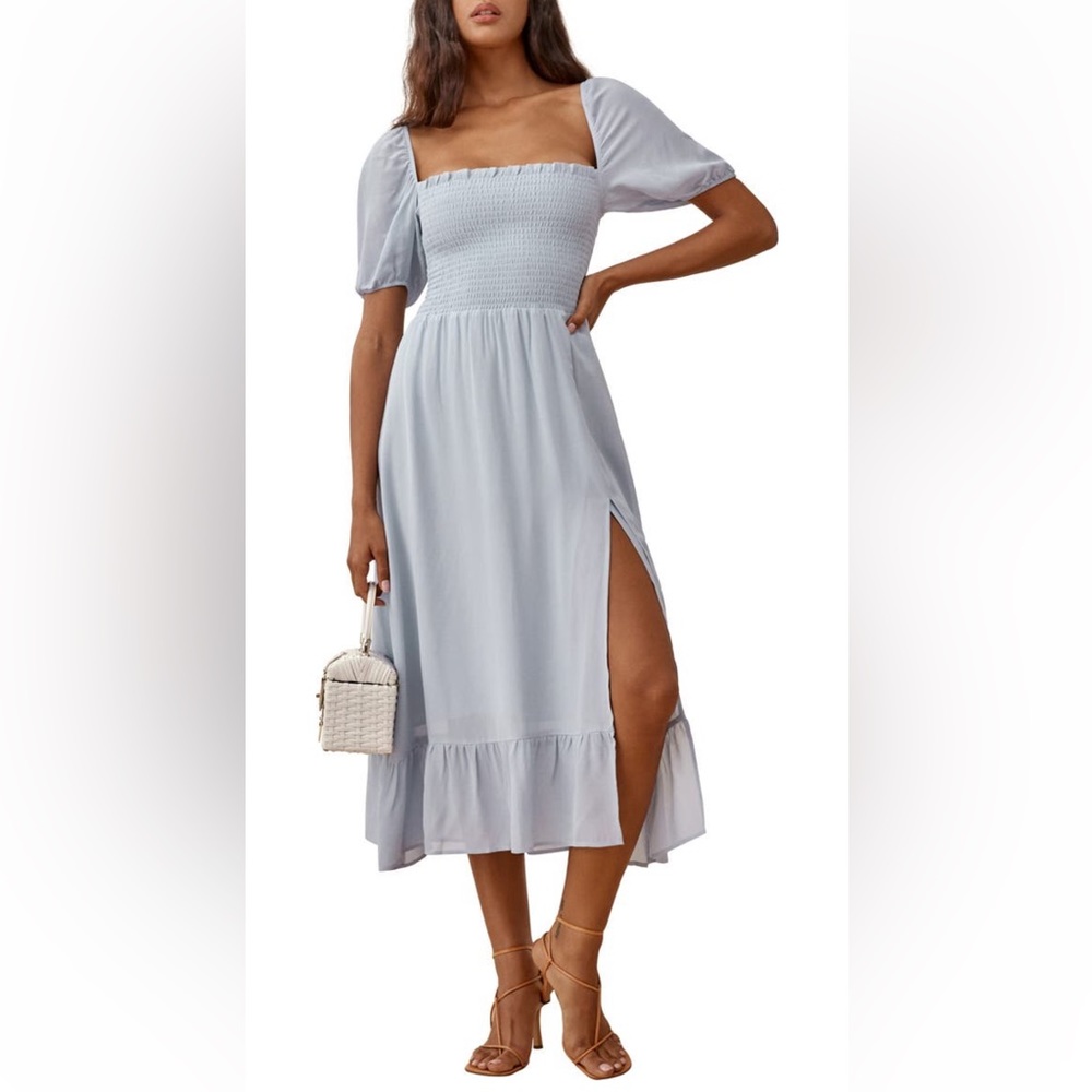 Reformation | Size Medium | Blue Meadow Midi Dress | Smocked Midi